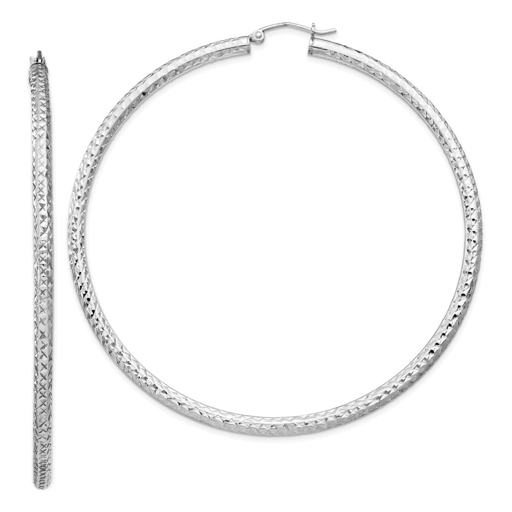 Sterling Silver Rhodium-plated D/C 3x70mm Hoop Earrings, 70 x 3 mm