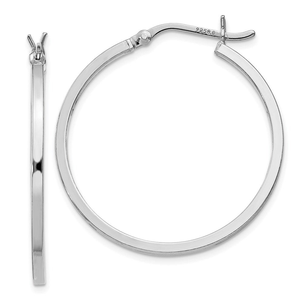 Sterling Silver Rhodium-plated 1.5x30mm Hoop Earrings, 30 x 1.5 mm