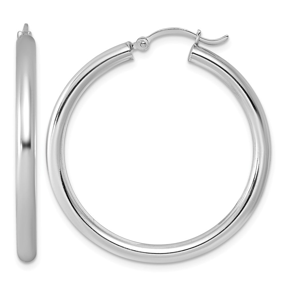 Sterling Silver Rhodium-plated 3mm Round Hoop Earrings, 36 x 3 mm