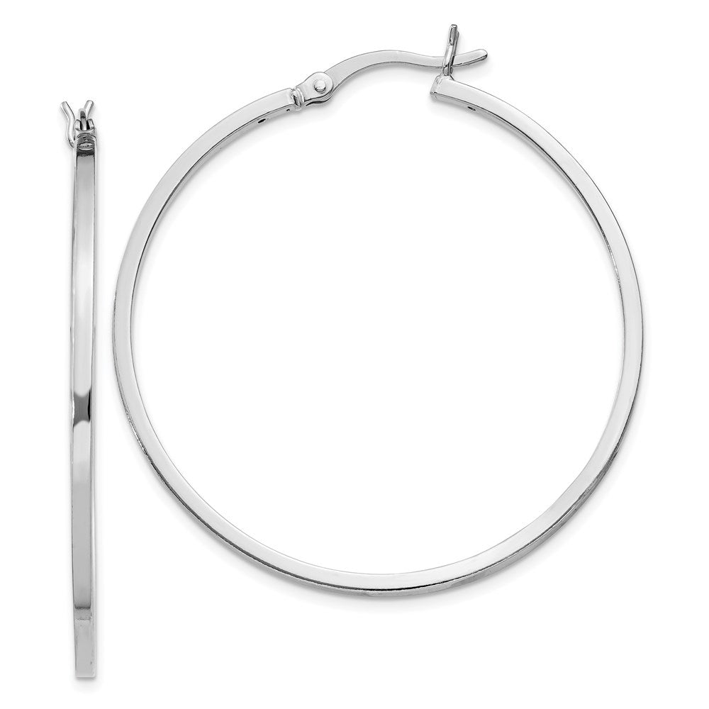 Sterling Silver Rhodium-plated 1.5x40mm Hoop Earrings, 40 x 1.5 mm