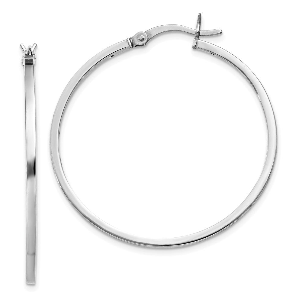 Sterling Silver Rhodium-plated 1.5x35mm Hoop Earrings, 35 x 1.5 mm