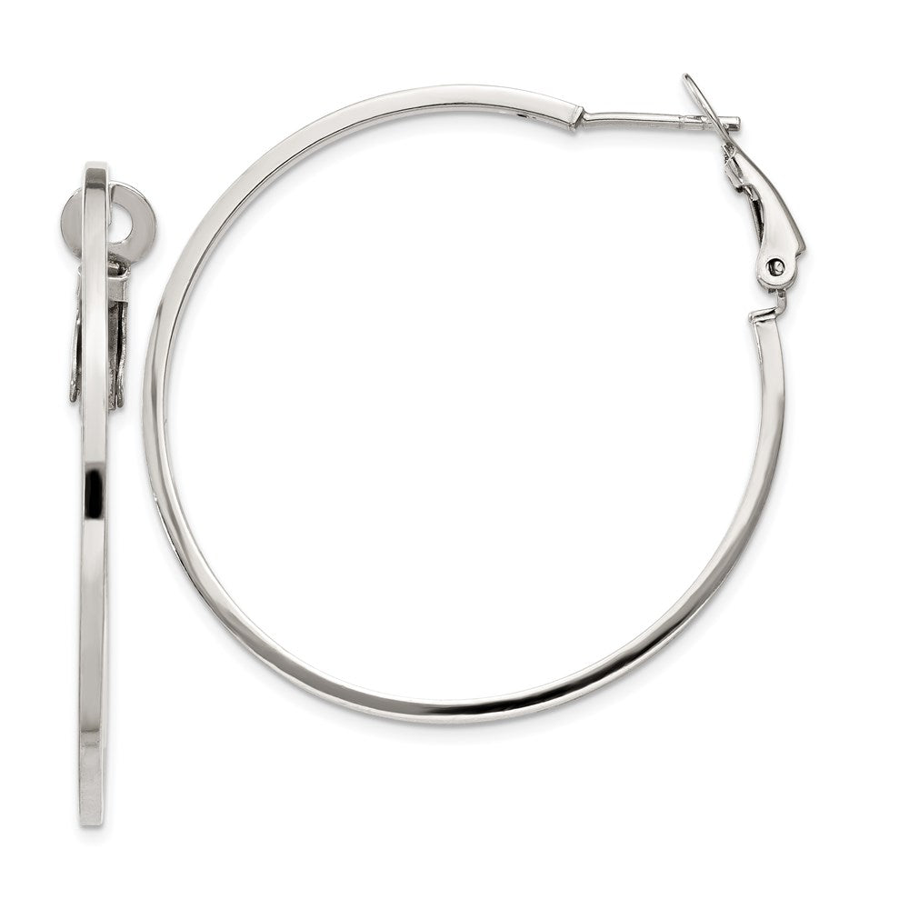 Sterling Silver RH-plated 1.5x40mm Omega Back Round Hoop Earrings, 40 x 1.5 mm