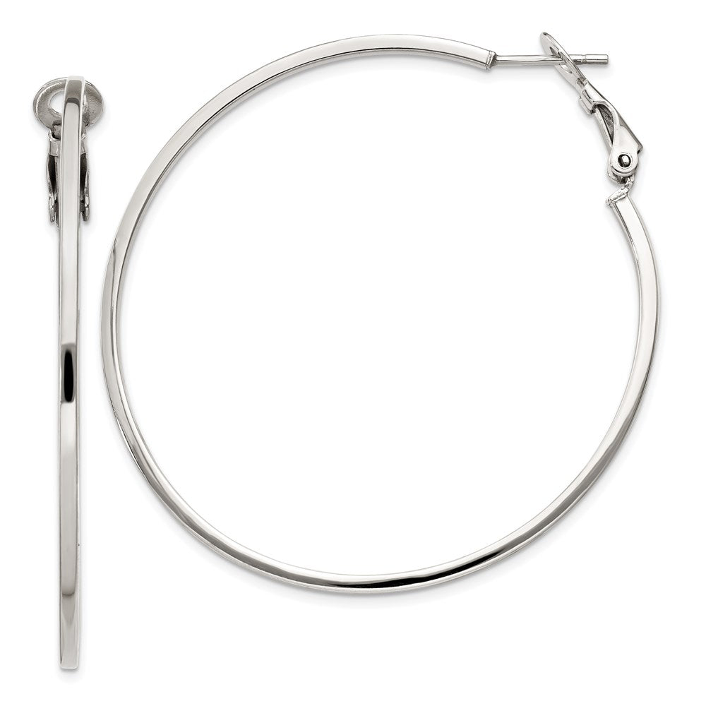 Sterling Silver RH-plated 1.5x50mm Omega Back Round Hoop Earrings, 50 x 1.5 mm
