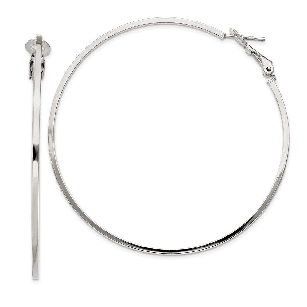 Sterling Silver RH-plated 1.5x60mm Omega Back Round Hoop Earrings, 60 x 1.5 mm