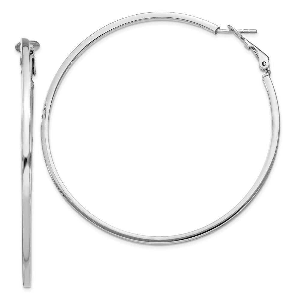 Sterling Silver RH-plated 2x60mm Omega Back Round Hoop Earrings, 60 x 2 mm