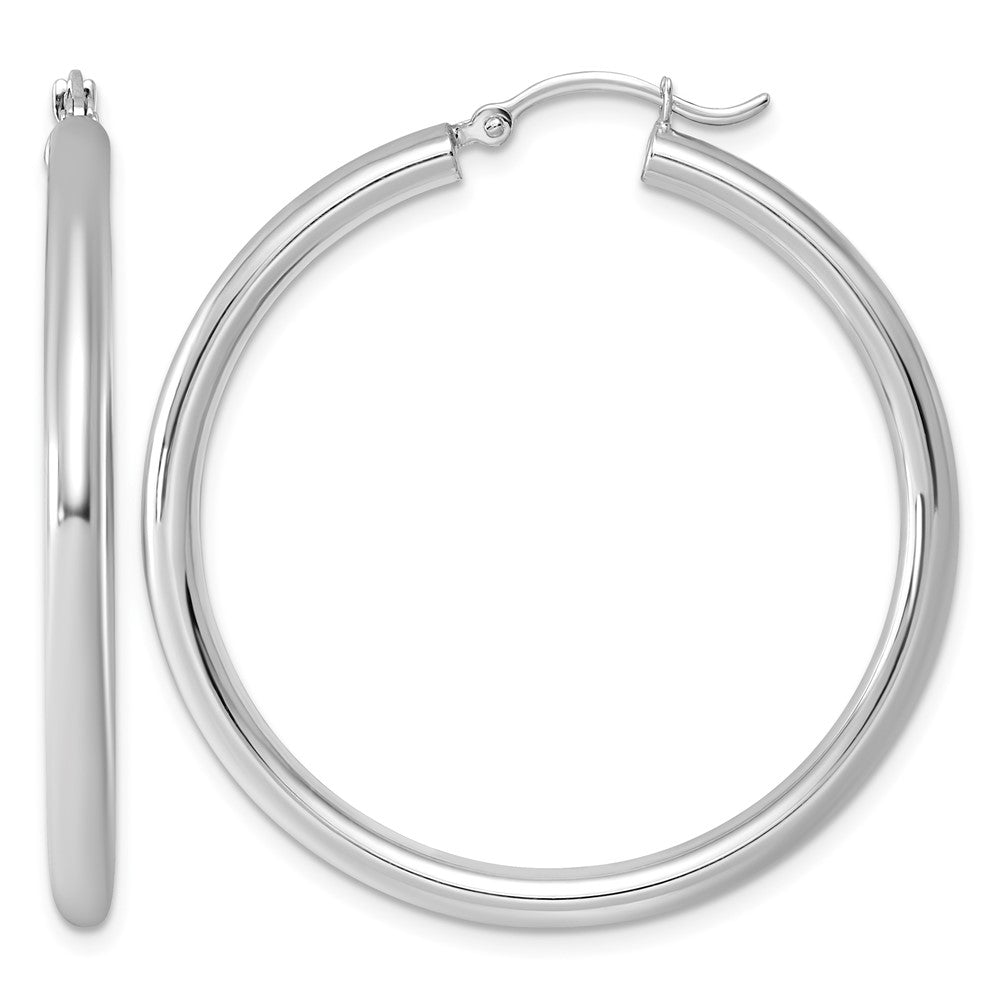 Sterling Silver Rhodium-plated 3mm Round Hoop Earrings, 42 x 3 mm