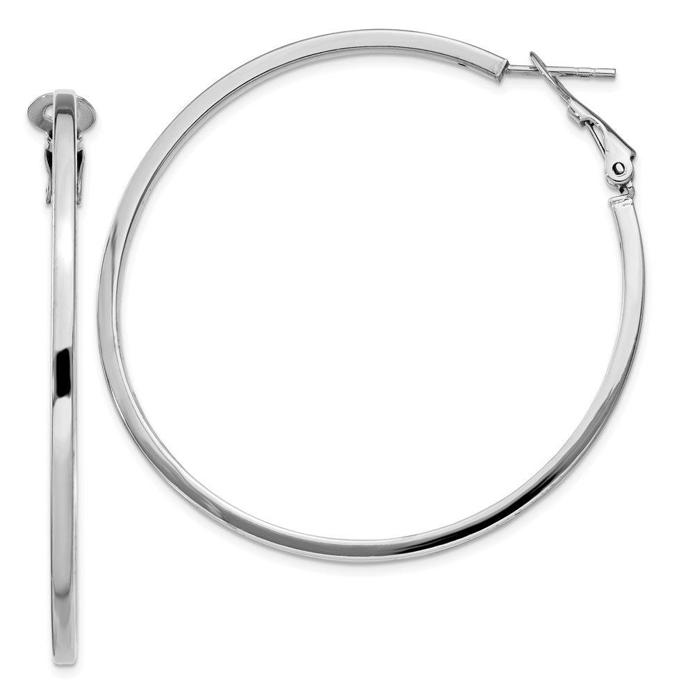 Sterling Silver RH-plated 2x50mm Omega Back Round Hoop Earrings, 50 x 2 mm