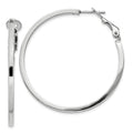 Sterling Silver RH-plated 2x40mm Omega Back Round Hoop Earrings, 40 x 2 mm