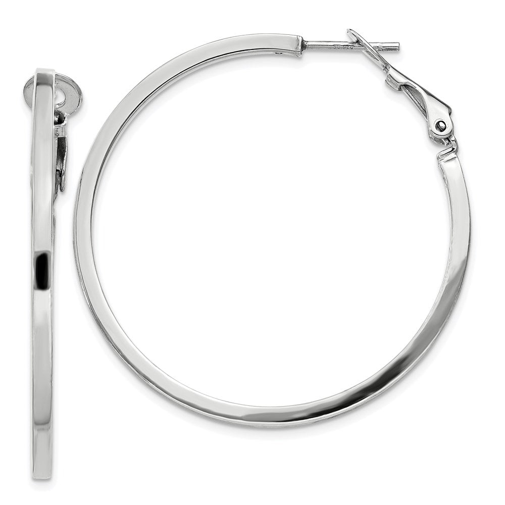Sterling Silver RH-plated 2x40mm Omega Back Round Hoop Earrings, 40 x 2 mm