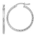 Sterling Silver Rhodium-plated Diamond-cut 2x30mm Square Tube Hoop Earrings, 30 x 2 mm