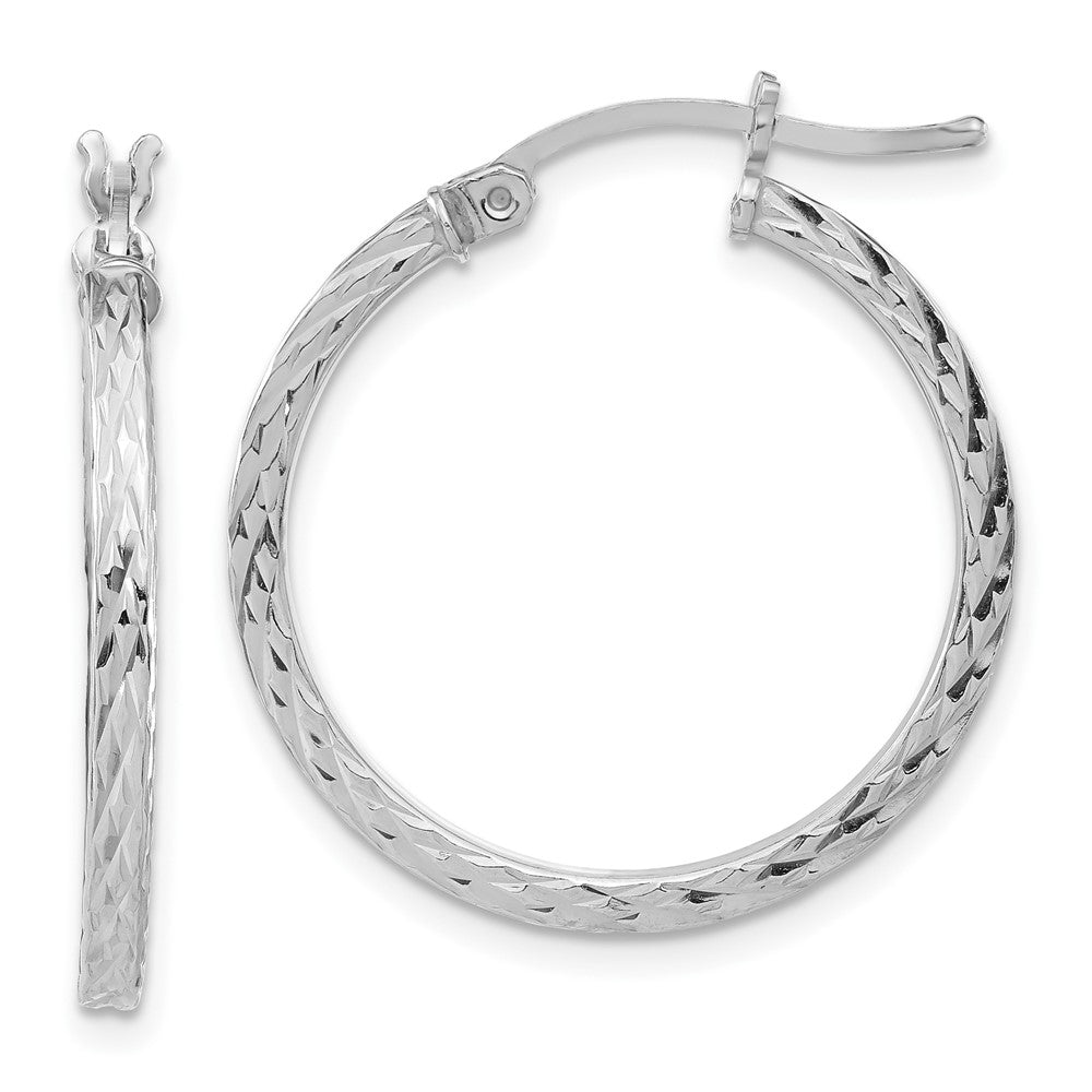 Sterling Silver Rhodium-plated Diamond-cut 2x25mm Square Tube Hoop Earrings, 25 x 2 mm