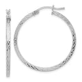 Sterling Silver Rhodium-plated Diamond-cut 2x35mm Square Tube Hoop Earrings, 35 x 2 mm