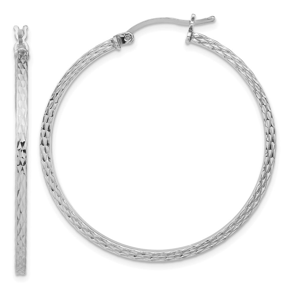 Sterling Silver Rhodium-plated Diamond-cut 2x40mm Square Tube Hoop Earrings, 40 x 2 mm