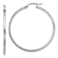 Sterling Silver Rhodium-plated Diamond-cut 2x45mm Square Tube Hoop Earrings, 45 x 2 mm