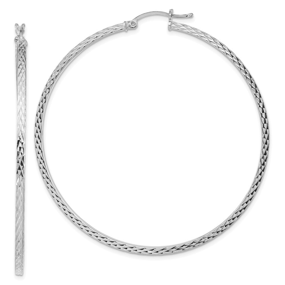 Sterling Silver Rhodium-plated Diamond-cut 2x60mm Square Tube Hoop Earrings, 60 x 2 mm