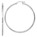 Sterling Silver Rhodium-plated Diamond-cut 2x55mm Square Tube Hoop Earrings, 55 x 2 mm