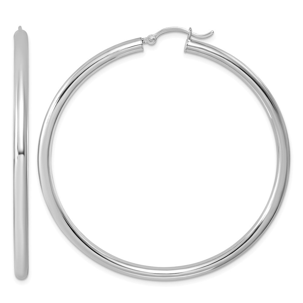 Sterling Silver Rhodium-plated 3mm Round Hoop Earrings, 57 x 3 mm
