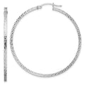 Sterling Silver Rhodium-plated Diamond-cut 2x50mm Square Tube Hoop Earrings, 50 x 2 mm