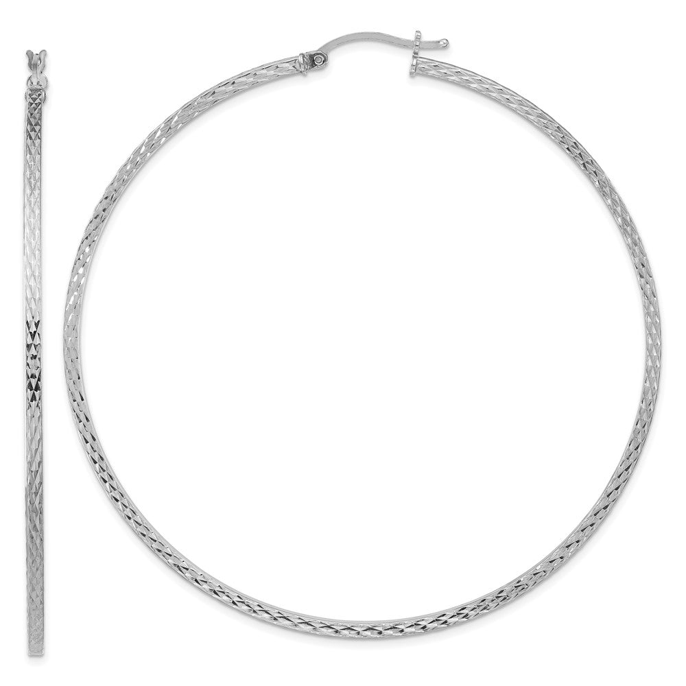 Sterling Silver Rhodium-plated Diamond-cut 2x70mm Square Tube Hoop Earrings, 72 x 2 mm