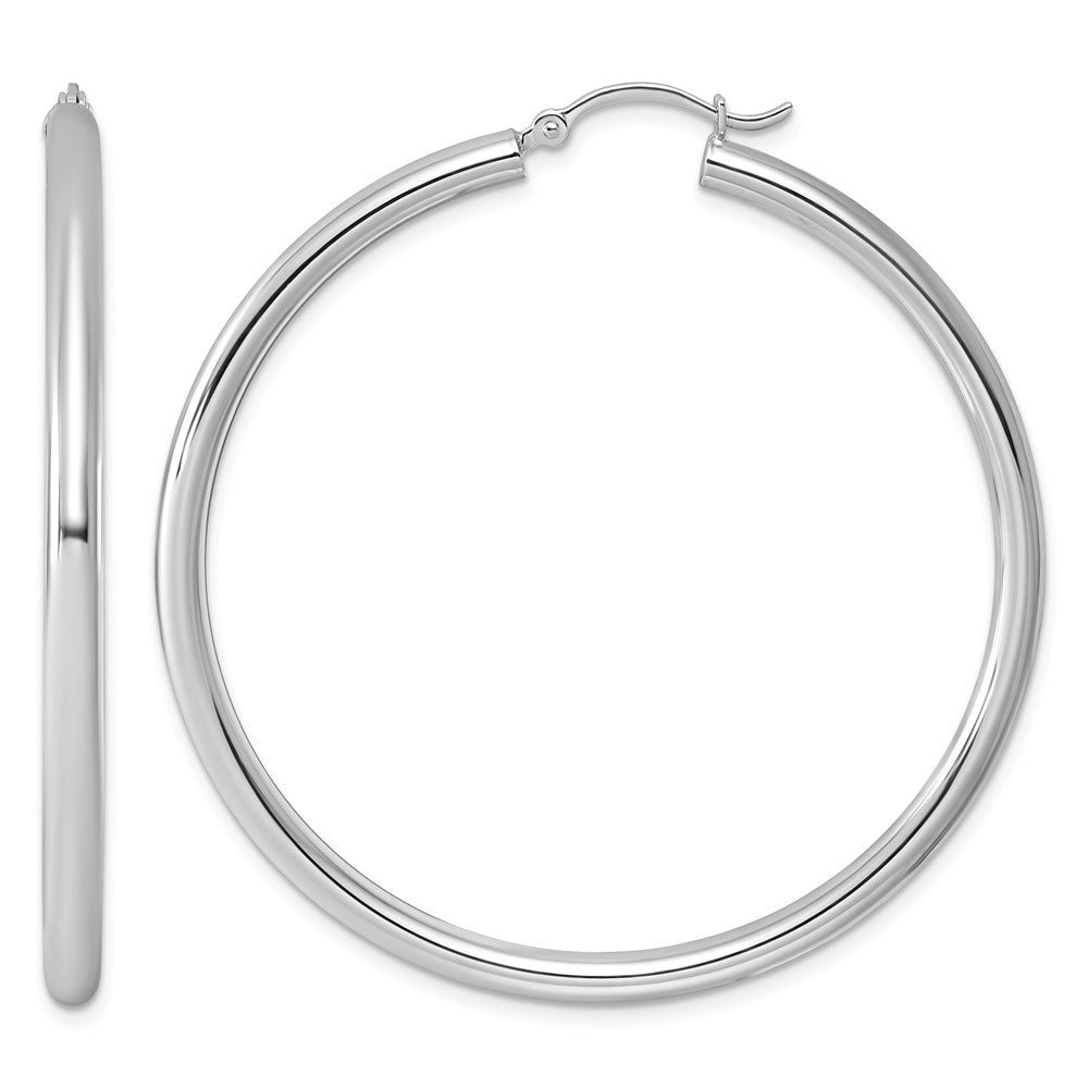 Sterling Silver Rhodium-plated 3mm Round Hoop Earrings, 52 x 3 mm