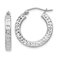 Sterling Silver Rhodium-plated Diamond-cut 3x20mm Square Tube Hoop Earrings, 20 x 3 mm