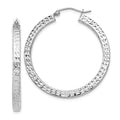 Sterling Silver Rhodium-plated Diamond-cut 3x35mm Square Tube Hoop Earrings, 35 x 3 mm