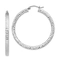 Sterling Silver Rhodium-plated Diamond-cut 3x40mm Square Tube Hoop Earrings, 40 x 3 mm