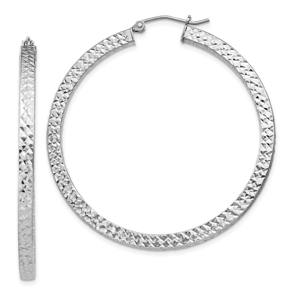 Sterling Silver Rhodium-plated Diamond-cut 3x45mm Square Tube Hoop Earrings, 45 x 3 mm