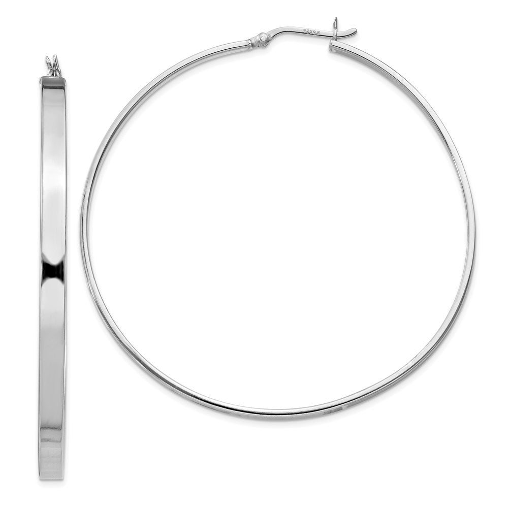 Sterling Silver Rhodium-plated 3.5x60mm Hoop Earrings, 70 x 70 mm