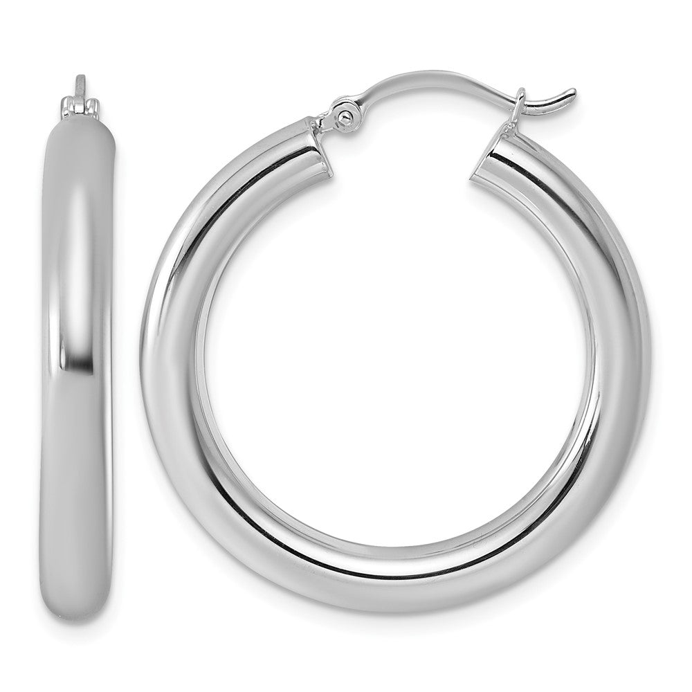 Sterling Silver Rhodium-plated 4mm Round Hoop Earrings, 32 x 4 mm