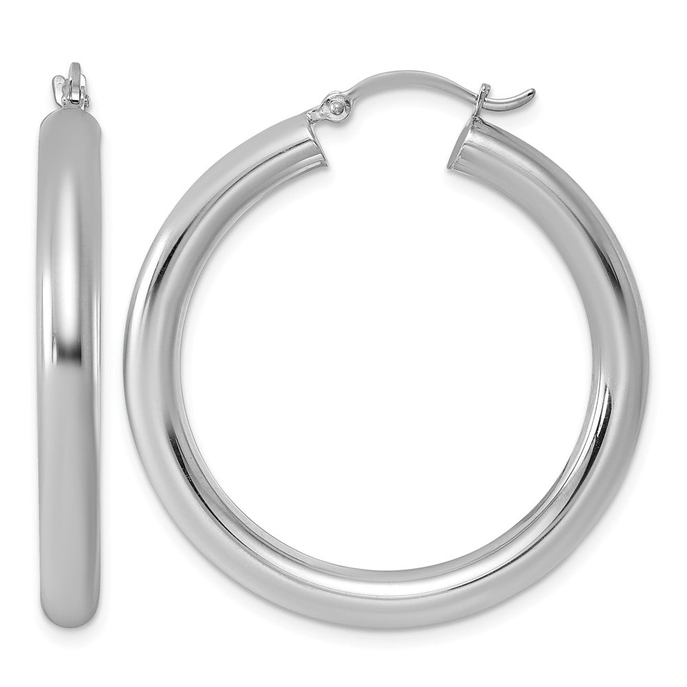 Sterling Silver Rhodium-plated 4mm Round Hoop Earrings, 36 x 4 mm