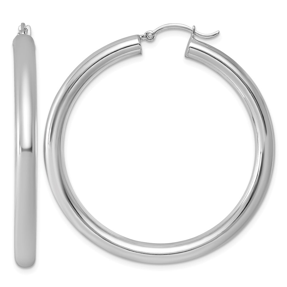 Sterling Silver Rhodium-plated 4mm Round Hoop Earrings, 47 x 4 mm