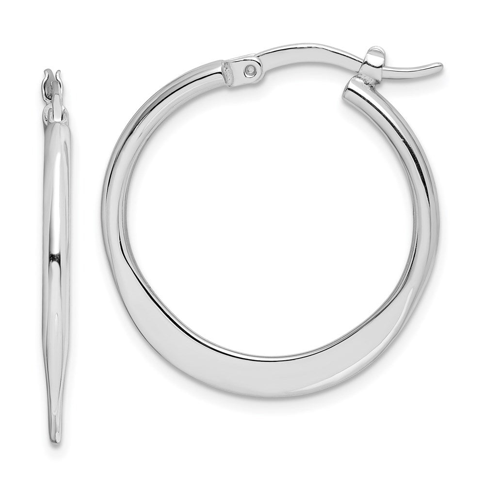 Sterling Silver Rhodium-plated Polished Tapered Round Hoop Earrings, 25 x 2 mm