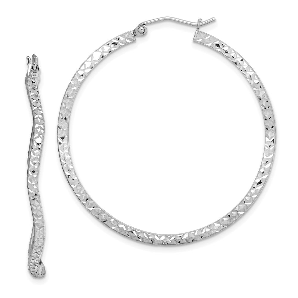 Sterling Silver Rhodium-plated Wavy D/C 1.75mm Round Hoop Earrings, 40 x 40 mm