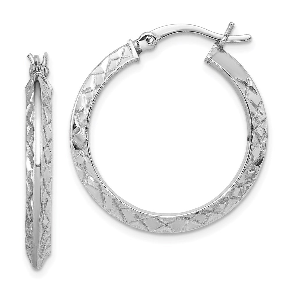 Sterling Silver RH-plated D/C Knife Edge 3mm Round Hoop Earrings, 25 x 25 mm