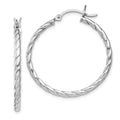 Sterling Silver Rhodium Plated 2x30mm Twisted Hoop Earrings, 30 x 30 mm