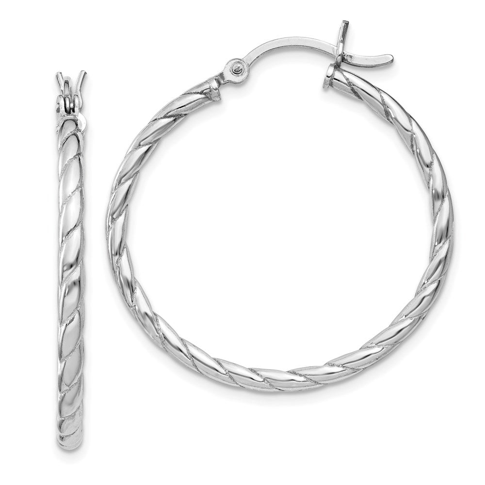 Sterling Silver Rhodium Plated 2x30mm Twisted Hoop Earrings, 30 x 30 mm