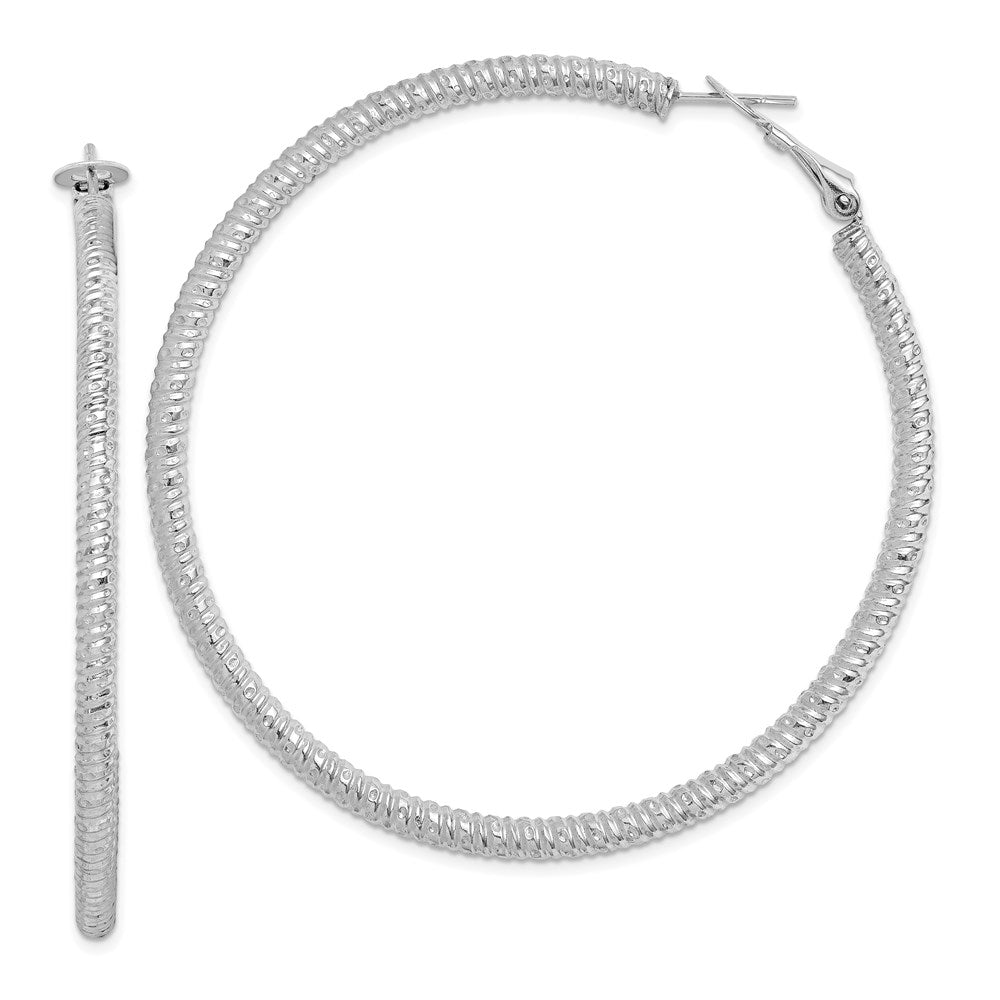 Sterling Silver Rhod-plated 3.25x60mm Omega Back Hoop Earrings, 60 x 3.25 mm