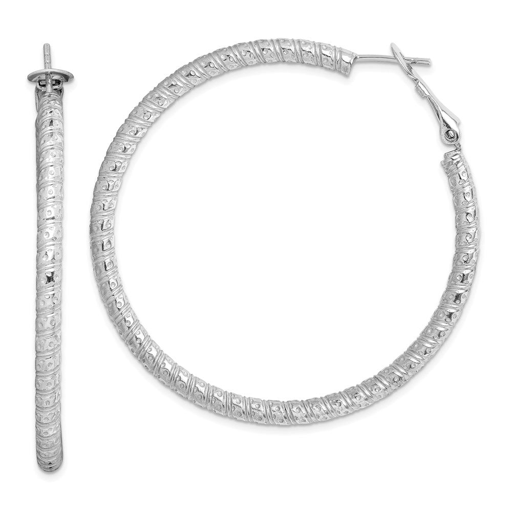 Sterling Silver Rhod-plated 3.25x50mm Omega Back Hoop Earrings, 50 x 3.25 mm
