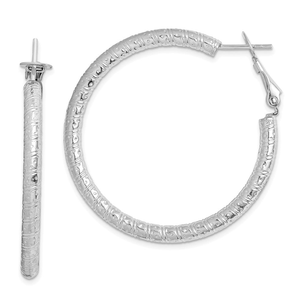 Sterling Silver Rhod-plated 3.25x40mm Omega Back Hoop Earrings, 40 x 3.25 mm