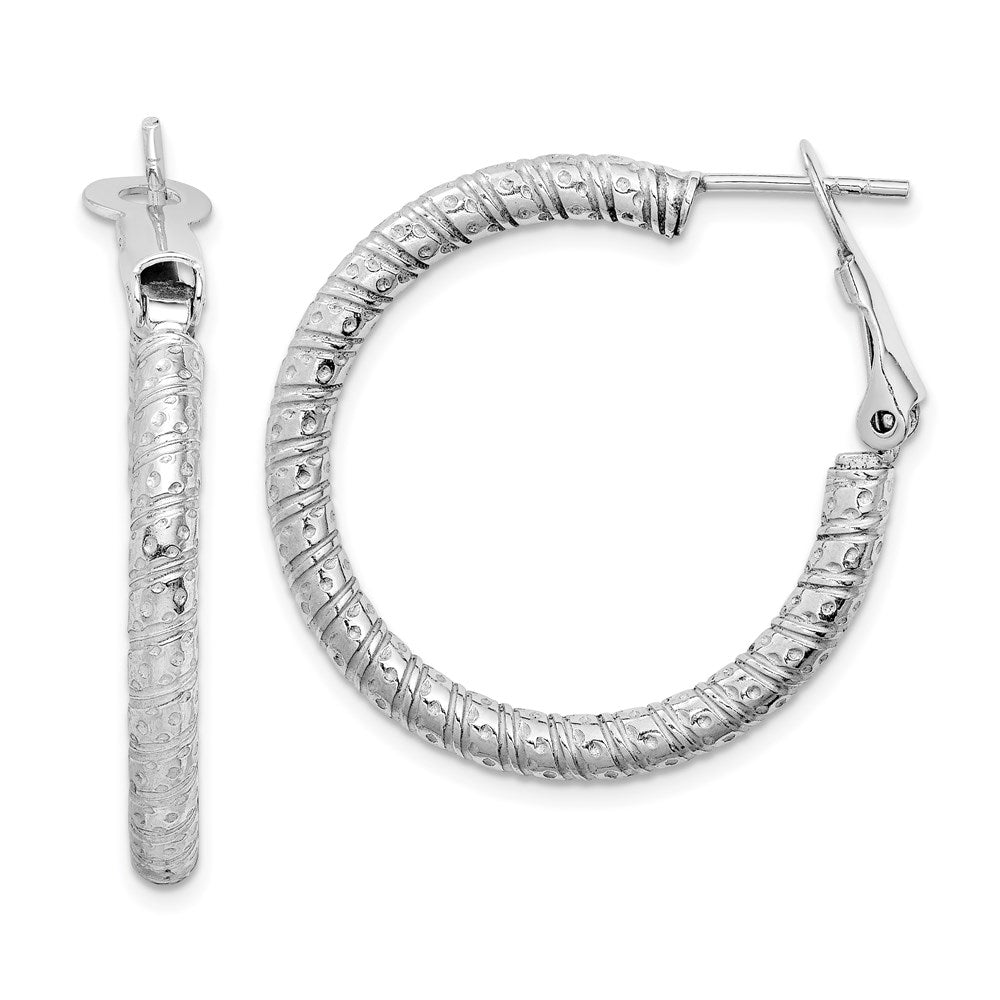 Sterling Silver Rhod-plated 3.25x30mm Omega Back Hoop Earrings, 30 x 3.25 mm