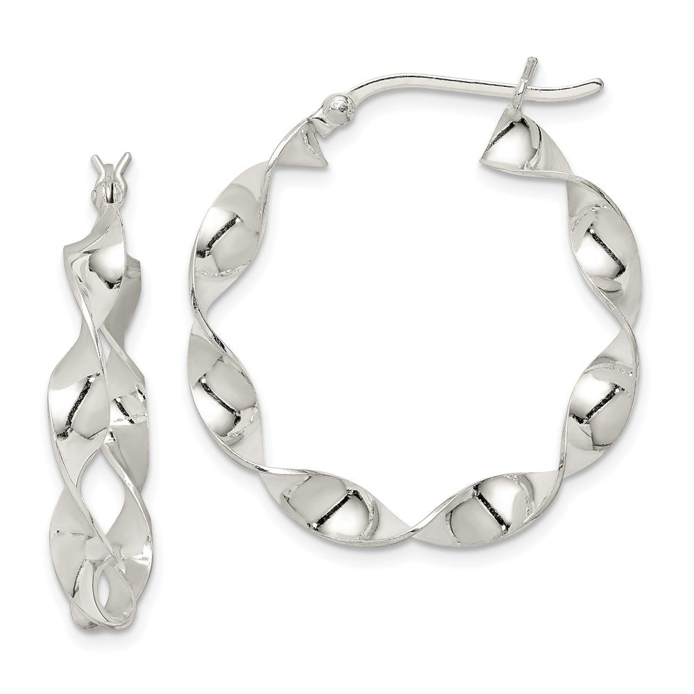 Sterling Silver Twisted 4x30mm Hoop Earrings, 30 x 4 mm