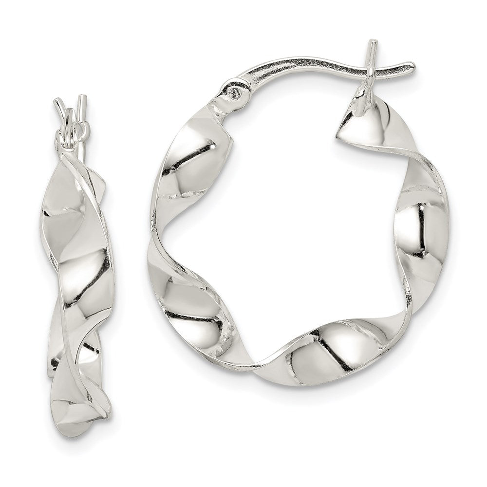 Sterling Silver Twisted 4x22mm Hoop Earrings, 22 x 4 mm
