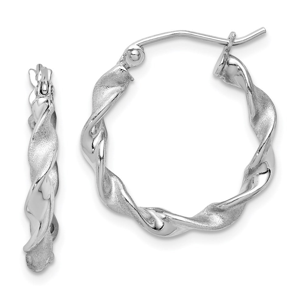 Sterling Silver Rhodium-plated Polish and Satin 2.5mm Twist Hoop Earrings, 20 x 20 mm