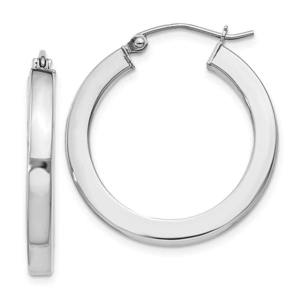 Sterling Silver Rhodium-plated 3x25mm Square Tube Hoop Earrings, 25 x 3 mm