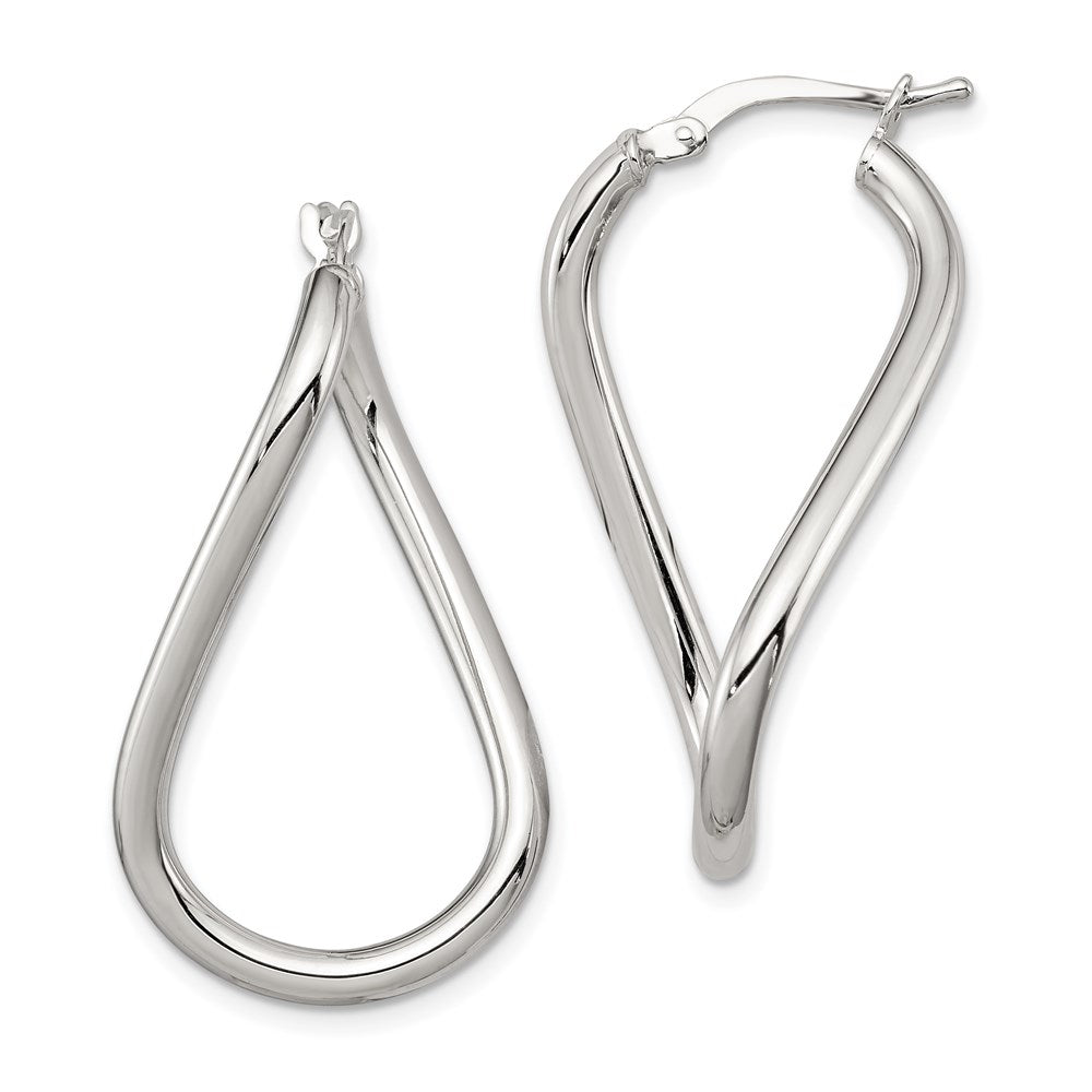 Sterling Silver Rhodium-plated Polished Twisted Oval Hoop Earrings, 28 x 16 mm