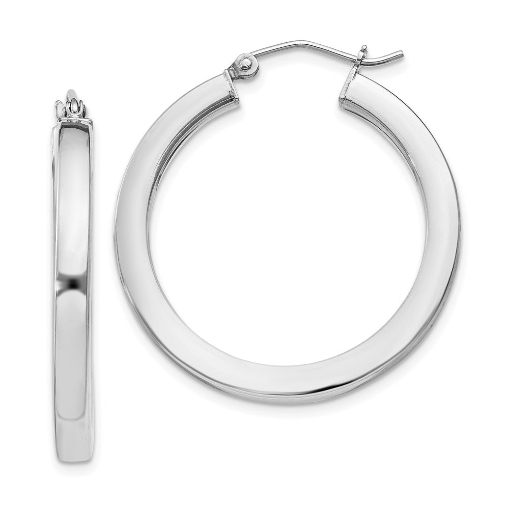 Sterling Silver Rhodium-plated 3x30mm Square Tube Hoop Earrings, 30 x 3 mm