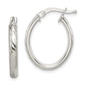 Sterling Silver Rhod-plated Textured 3mm Hollow Oval Hoop Earrings, 22 x 17 mm