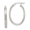 Sterling Silver Rhod-plated Textured 3mm Hollow Oval Hoop Earrings, 25 x 3 mm