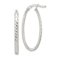 Sterling Silver Rhod-plated Textured 3mm Hollow Oval Hoop Earrings, 34 x 3 mm